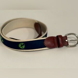 New Turtle Ribbon Canvas Green Navy Leather Belt Sz Medium 32”- 36”